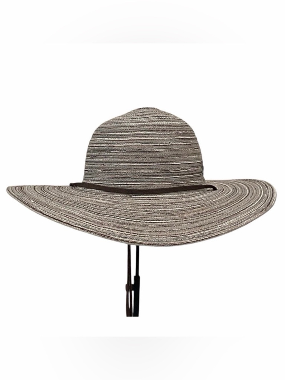 Panama Jack Gray & White Stripped Beach Sun Floppy Big Brim Hat - New
